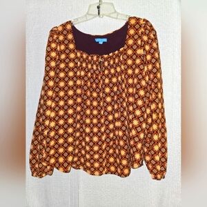 Draper James Women's Floral Print Top - Multicolor Long Sleeve Lined Size XL